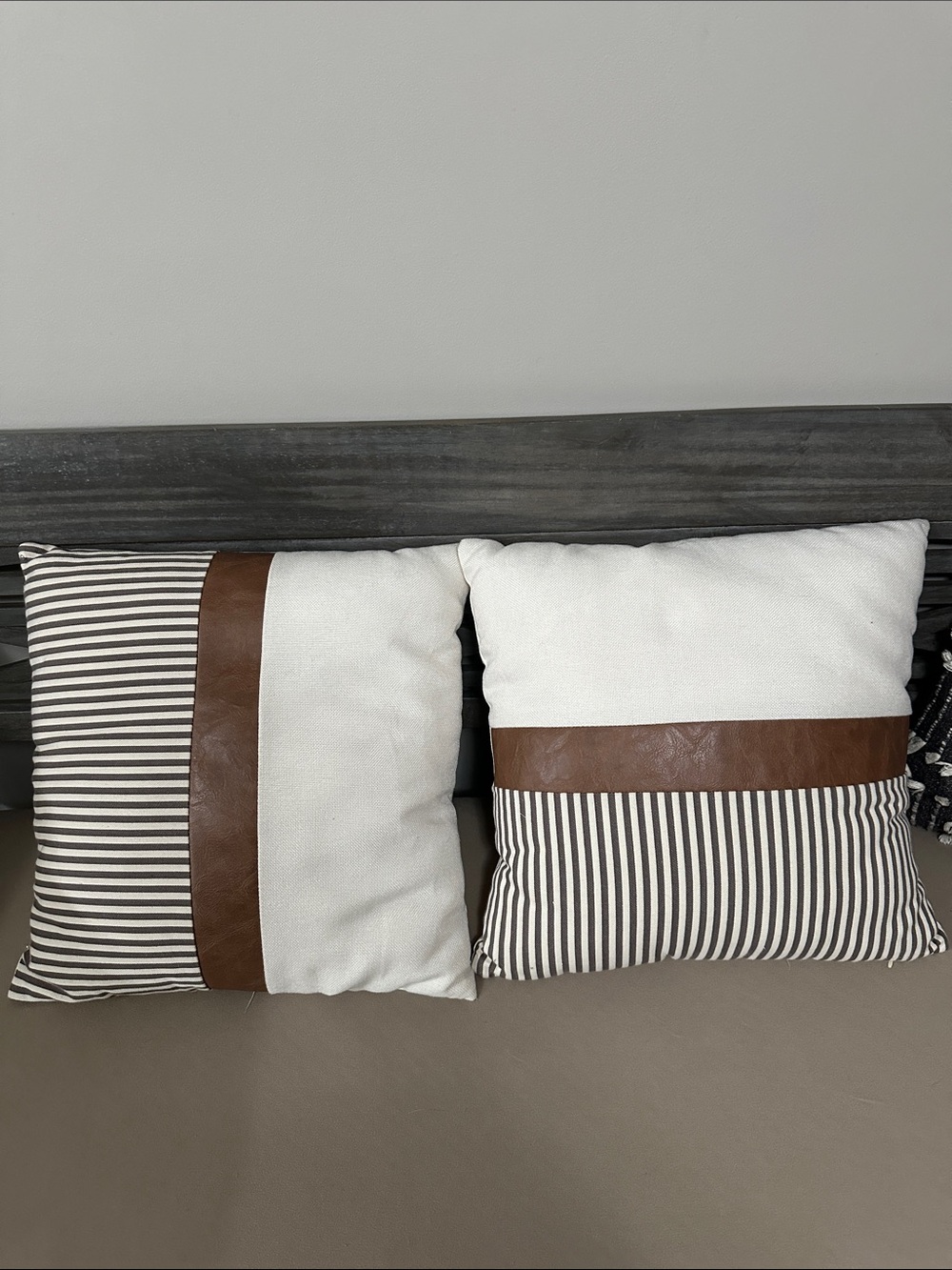 Neutral White and Brown Striped Decorative Throw Pillow Set